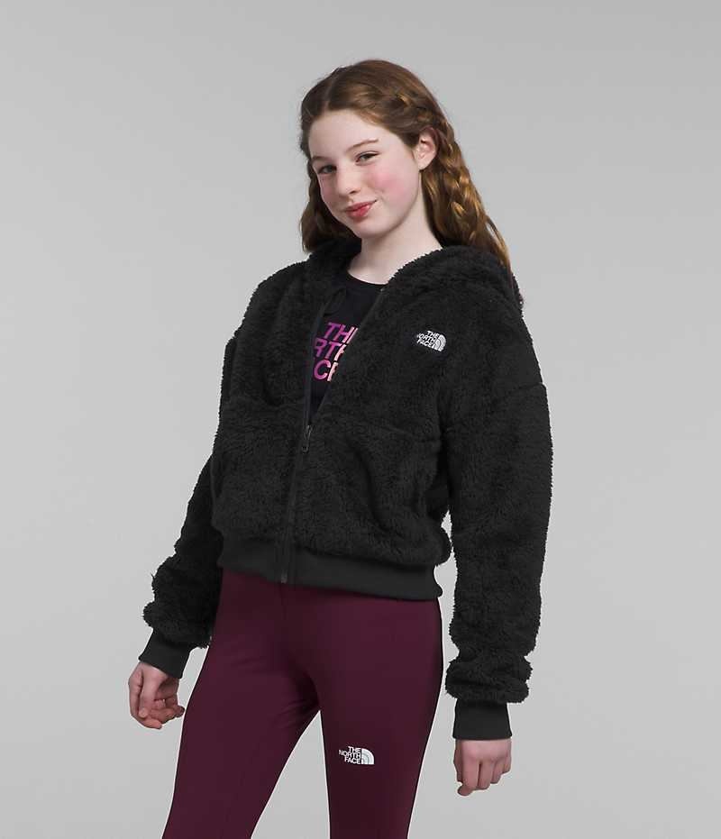 The North Face Suave Oso Full-Zip Hætte Fleece Jakker Pige Sort | DK QPUKR